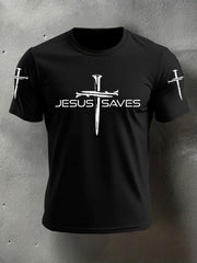 Men's Jesus Saves Cross Faith Casual Tee