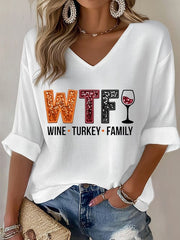 Women's Wine Turkey Family Waffle T-shirt