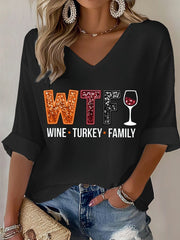 Women's Wine Turkey Family Waffle T-shirt