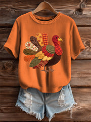 Women's Thanksgiving Turkey Imitation Sweater Short-sleeved T-shirt