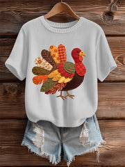 Women's Thanksgiving Turkey Imitation Sweater Short-sleeved T-shirt
