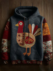 Vintage Thanksgiving Turkey Patchwork Print Art Casual Hoodie