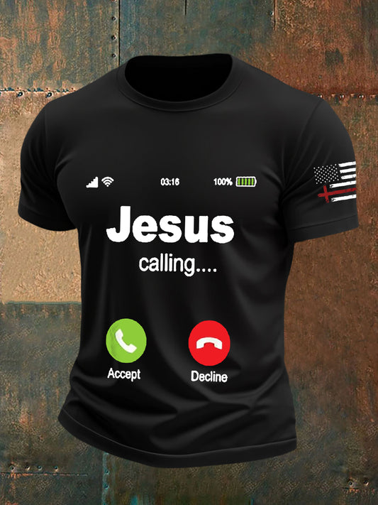 Men's Jesus Flag Cross Print Short Sleeve T-Shirt