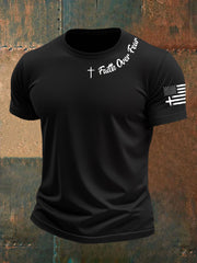 Men's Faih Over Fear Flag Cross Print Short Sleeve T-Shirt