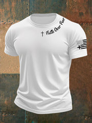 Men's Faih Over Fear Flag Cross Print Short Sleeve T-Shirt