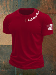 Men's Faih Over Fear Flag Cross Print Short Sleeve T-Shirt