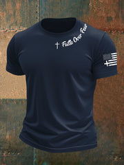 Men's Faih Over Fear Flag Cross Print Short Sleeve T-Shirt