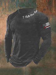 Men's Faih Over Fear Flag Cross Print Long Sleeve T-shirt