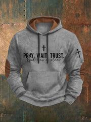 Men's Pray Wait Trust Print Casual Hoodie