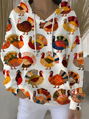 Women's Thanksgiving Turkey Print Casual Hoodie