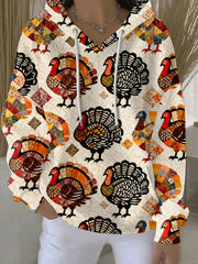 Women's Thanksgiving Turkey Print Casual Hoodie