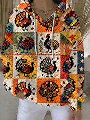 Women's Thanksgiving Turkey Print Casual Hoodie