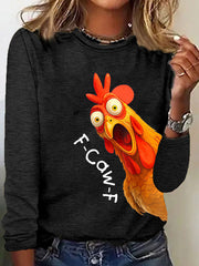 Women's Thanksgiving Turkey F-Caw-F Print Long-sleeve T-shirt