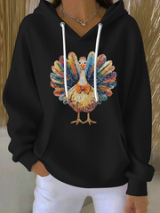 Women's Thanksgiving Turkey Print Casual Hoodie
