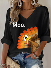 Women's Retro Thanksgiving GOBBLE Print Waffle T-shirt