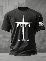 Men's Faith Over Fear Cross Printed Short Sleeve T-shirt