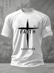 Men's Faith Over Fear Cross Printed Short Sleeve T-shirt