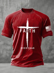 Men's Faith Over Fear Cross Printed Short Sleeve T-shirt