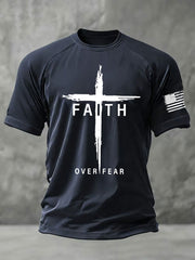 Men's Faith Over Fear Cross Printed Short Sleeve T-shirt