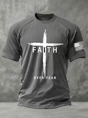 Men's Faith Over Fear Cross Printed Short Sleeve T-shirt