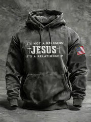Men's Vintage Jesus Cross Oversized Drop-Shoulder Hoodie with Pockets
