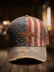 Unisex Faith Cross American Flag Print Hat