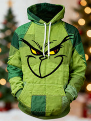 Men's Funny Classic Christmas Cartoon Character Patchwork Print Casual Hoodie