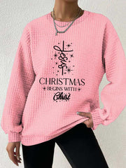Women's Christmas Begins With Christ Jesus Print Small Checkered Hoodie