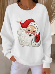 Women's Christmas Santa Claus Art Print Ribbed Round-Neck Sweatshirt