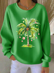 Women's Tropical Palm Christmas Tree Print Casual Sweatshirt