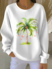 Women's Tropical Palm Christmas Tree Print Casual Sweatshirt
