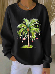 Women's Tropical Palm Christmas Tree Print Casual Sweatshirt