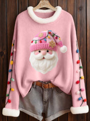Women's Cute Pink Santa Felt Pattern Furry Top