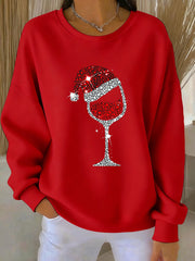 Women's Christmas Red Wine Glass Print Casual Sweatshirt