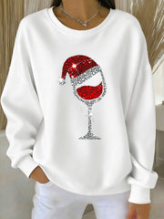 Women's Christmas Red Wine Glass Print Casual Sweatshirt