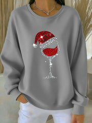 Women's Christmas Red Wine Glass Print Casual Sweatshirt