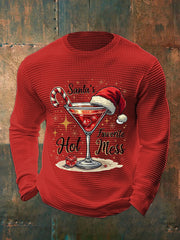 Men's Funny Christmas Santa's Favorite Hot Mess Casual Waffle Long Sleeve Top
