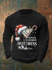 Men's Funny Christmas Santa's Favorite Hot Mess Casual Waffle Long Sleeve Top