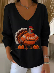Women's Thanksgiving Turkey V-neck Long Sleeve T-shirt