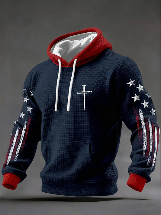 Men's Faith Cross Checkered Cotton Hoodie