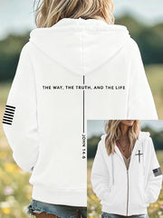 Women's Jesus The Way The Truth The Life John 14:6 Christian Cross Zip-Up Hoodie