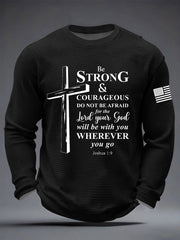 Men's Christian Cross Be strong and courageous sign Joshua 1:9 Waffle Long Sleeve T-Shirt