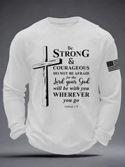 Men's Christian Cross Be strong and courageous sign Joshua 1:9 Waffle Long Sleeve T-Shirt