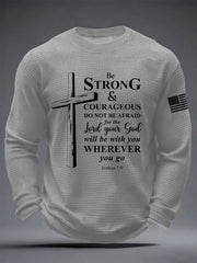 Men's Christian Cross Be strong and courageous sign Joshua 1:9 Waffle Long Sleeve T-Shirt