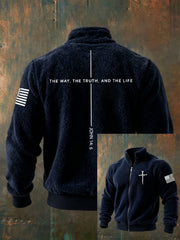 Men's Jesus The Way The Truth The Life John 14:6 Christian Cross Zipper Flannel Hoodie