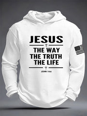 Men's Jesus The Way The Truth The Life Cross Waffle Hooded Sweatshirt