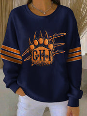 Women'sFootball Fans Gameday Casual Ribbed Round-Neck Sweatshirt