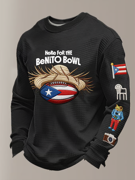 Men's Bunny Football Music Lover Printed Waffle Long Sleeve Top