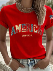 Women's America 1776-2026 Patchwork Pattern T-Shirt