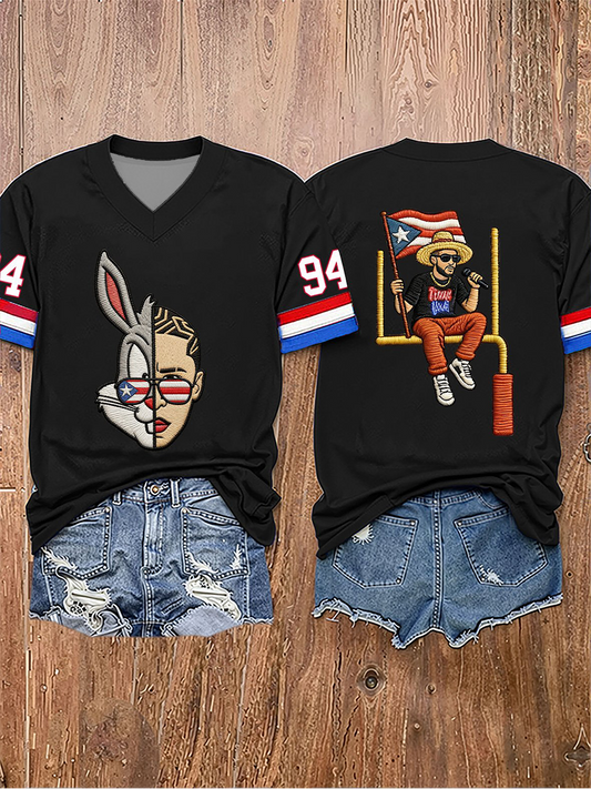 Women's Bunny Football Music Lover Printed short-sleeved T-shirt